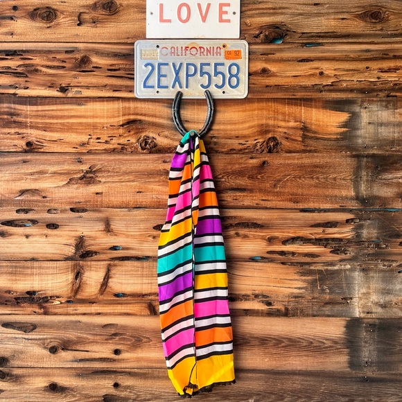 Vintage Accessories - VINTAGE | 100% Silk Colorful Striped Scarf